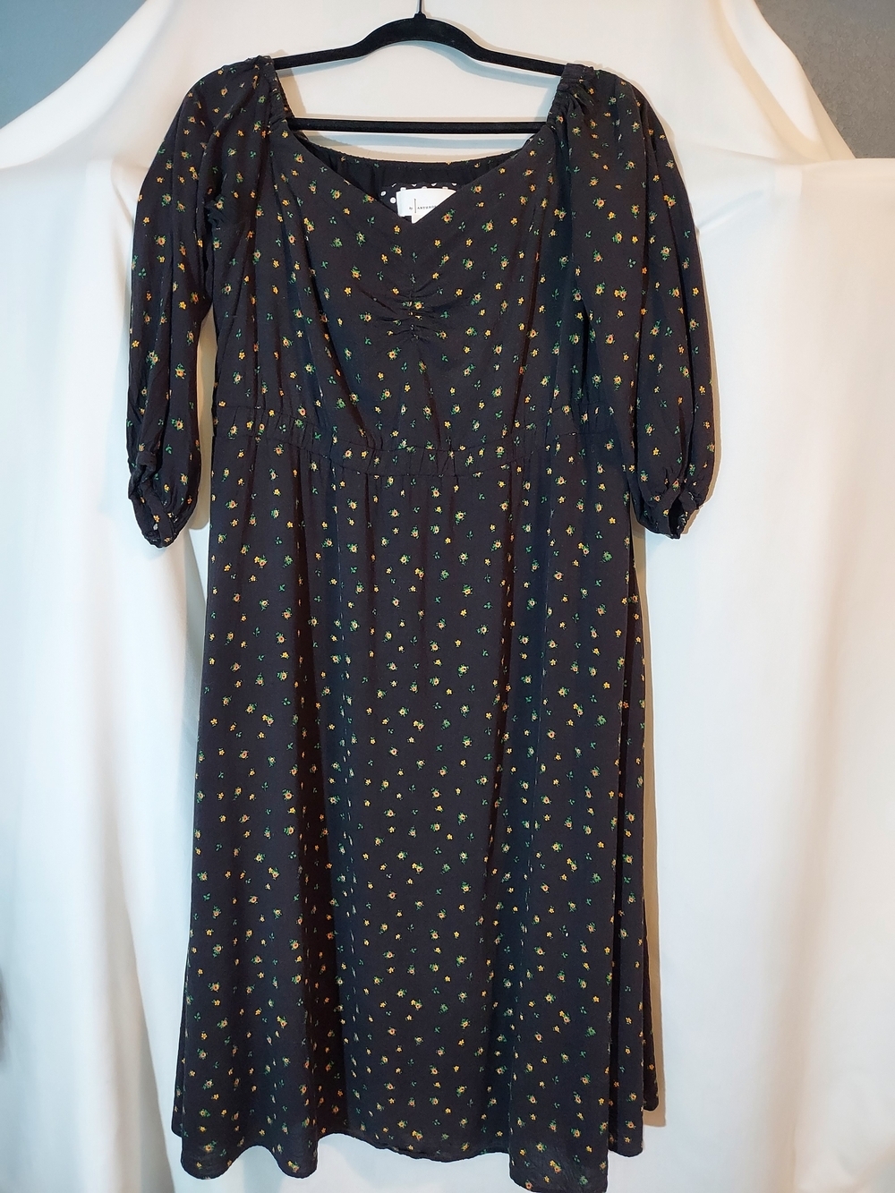 Anthropologie Emmy Floral Off-The-Shoulder Midi Dress Black Yellow Size 14